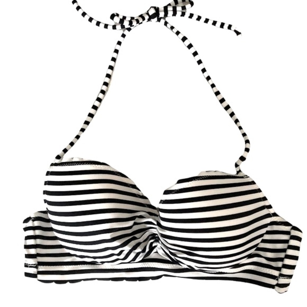 Victoria’s Secret The Getaway Halter Black and White Striped Bikini Top Size 34A